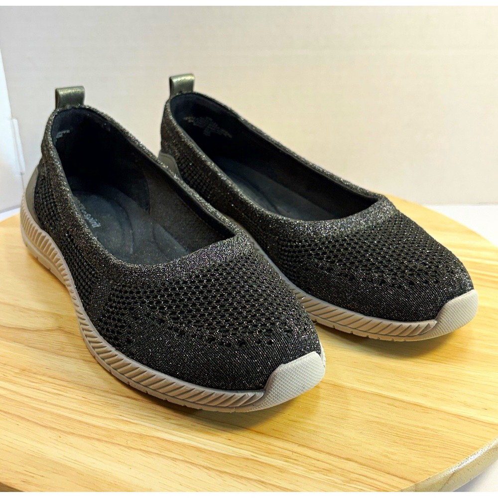 Easy Spirit Glitz Black Shimmer Slip On Orthotic Walking Shoes Sneaker 9W Wide